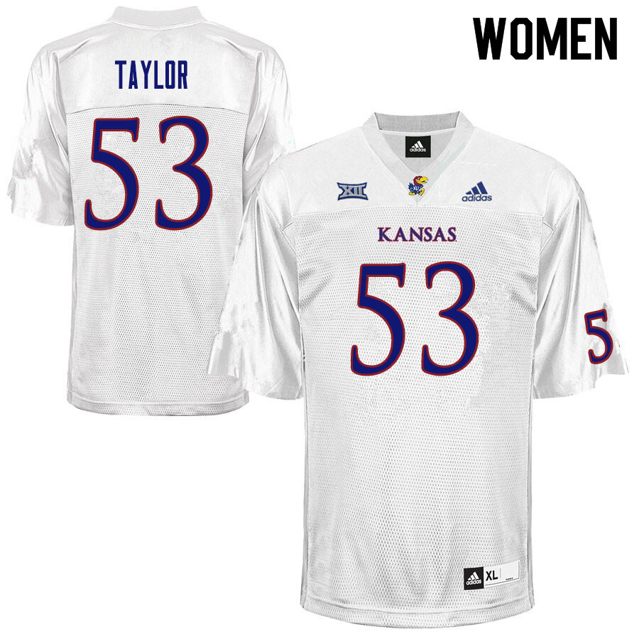 Women #53 Caleb Taylor Kansas Jayhawks College Football Jerseys Sale-White - Click Image to Close